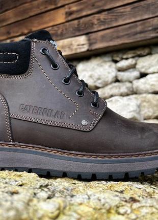 Кожаные зимние ботинки на меху cat limpression brown boots2 фото