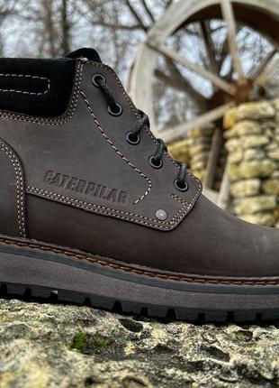 Кожаные зимние ботинки на меху cat limpression brown boots4 фото