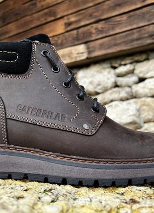 Кожаные зимние ботинки на меху cat limpression brown boots5 фото