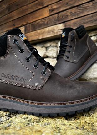 Кожаные зимние ботинки на меху cat limpression brown boots6 фото