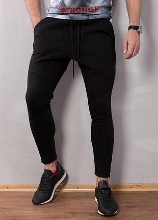 Черные мужские утепленные брюки с застежками