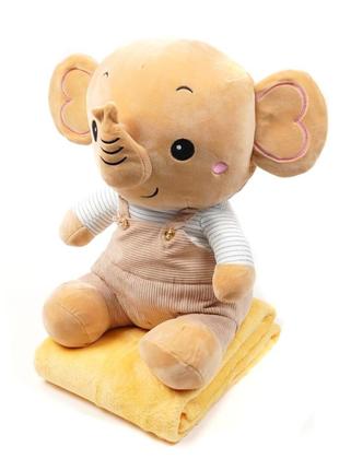 М'яка іграшка з пледом 50 см слоненятко коричневий (іграшка+подушка+плед)