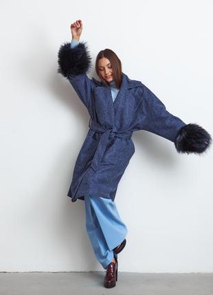 Пальто ексклюзив італія з хутром финской чернобурки  saga furs  шикарна тканина! оверсайз8 фото