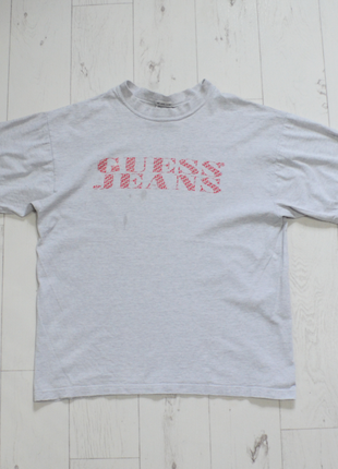 Guess jeans вінтажна футболка сіра з великим логотипом made in usa vintage rare
