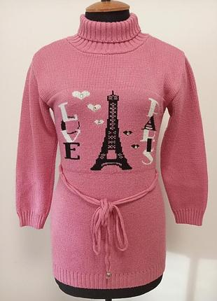 Тепла туніка подовжений светр під горло love paris