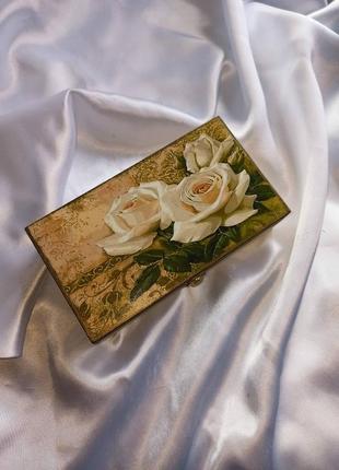 Скринька, купюрниця «білі троянди» – авторська ручна робота.1 фото