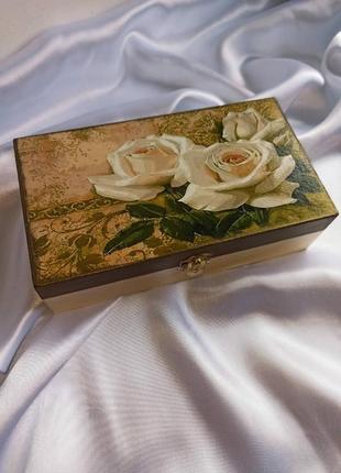 Скринька, купюрниця «білі троянди» – авторська ручна робота.4 фото