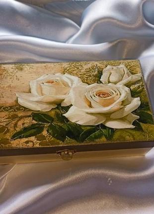 Скринька, купюрниця «білі троянди» – авторська ручна робота.3 фото