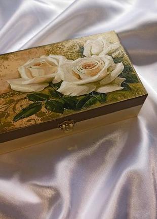 Скринька, купюрниця «білі троянди» – авторська ручна робота.7 фото