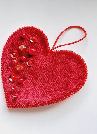 Валентинка, сувенір, брелок, оксамитове червоне серце