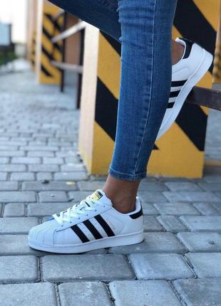 Кросівки adidas superstar в білому кольорі з чорними смужками, (36-40)4 фото