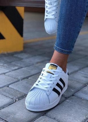 Кросівки adidas superstar в білому кольорі з чорними смужками, (36-40)8 фото