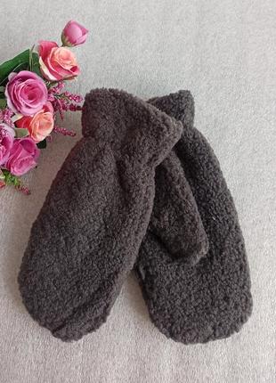 Новые теплые перчатки тедди, темно-серые