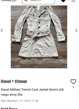 Винтажный тренч diesel military trench coat jacket denim y2k cargo army 00s9 фото