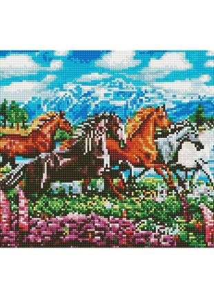 Алмазная мозаика "табун лошадей" ej1365, 40х30 см1 фото