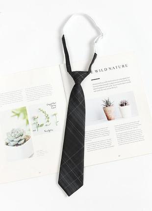 Мужской галстук на резинке черный 9253 в клетку легко надевать 32см классический стиль удобная застежка