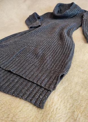 Теплое вязаное платье, размер м, темно-серая с люрексом3 фото