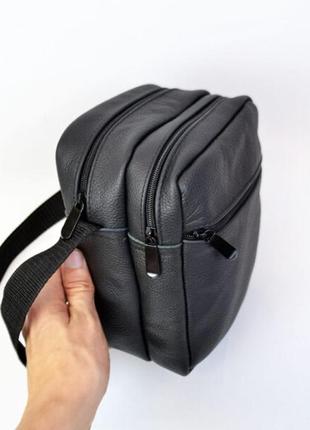 Сумка месенджер із натуральної шкіри, чоловіча велика сумка на 4 кишені з чорною блискавкою