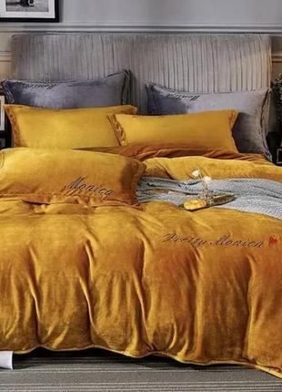 Шикарный велюровый комплект постельного белья с вышивкой, большой выбор цветов7 фото