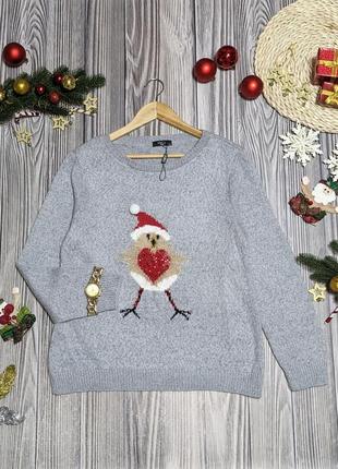 Сірий меланжовий не товстий новорічний светр m&co #2666