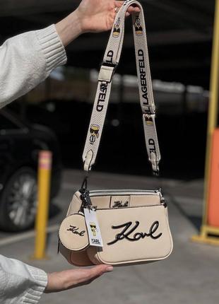 Сумка в стиле karl lagerfeld pochette logo beige