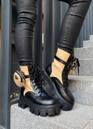 Черевики prada boots zip pocket black/nude4 фото