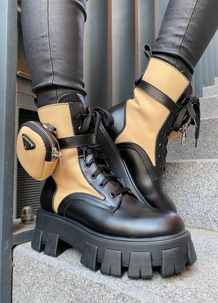 Черевики prada boots zip pocket black/nude7 фото