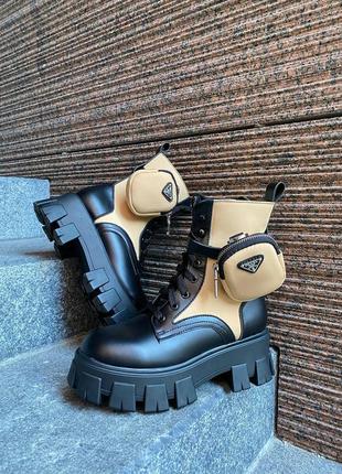 Черевики prada boots zip pocket black/nude5 фото