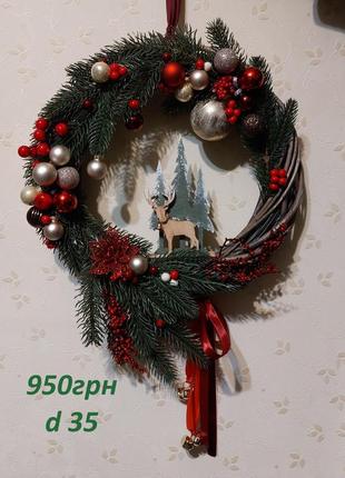 Новорічна композиція, різдвяна композиція, новогодний венок, різдвяний вінок