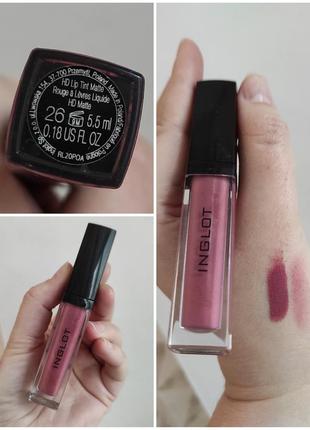 Жидкая матовая помада для губ inglot hd lip tint matte 26