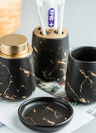 Набор принадлежностей для ванной комнаты керамический, 4 предмета черный