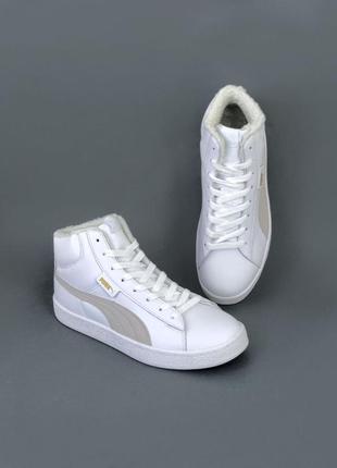 Мужские зимние кроссовки пума puma corduroy classic mid white winter fur1 фото