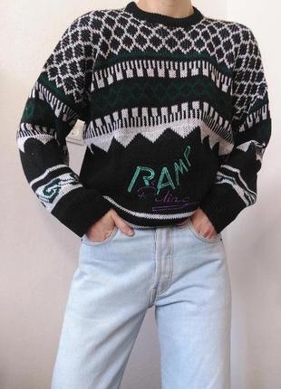 Винтажный свитер шерстяной джемпер винтаж пуловер реглан лонгслив кофта винтаж свитер оверсайз черный свитер7 фото