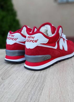 Зимние женские кроссовки new balance 574 winter red fur красного цвета с мехом4 фото