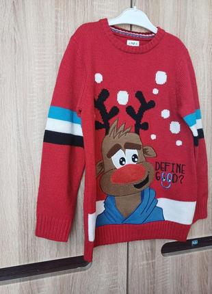 Фірмовий f&amp;f святковий новорічний светр із принтом "олень" на хлопчика 8-9 років3 фото