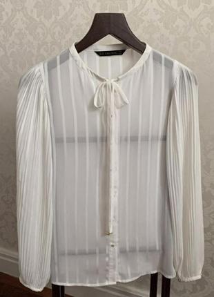 Романтична прозора блуза рубашка сорочка зара із рукавами ліхтариками із бантом zara