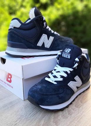 Зимние женские кроссовки new balance 574 high winter blue fur синего цвета с мехом3 фото