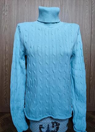 Бавовняний блакитний светр гольф у коси від ralph lauren 1967 polo jeans company ☕ наш 40-42рр