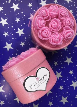 Подарункова коробочка коробка маленька декоративна для подарунка прикрас дрібних деталей із квітами трояндами сердечком серцем скринька1 фото