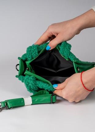 Женская сумка зеленая сумка тедди сумка пушистая, зимняя сумка из меха4 фото