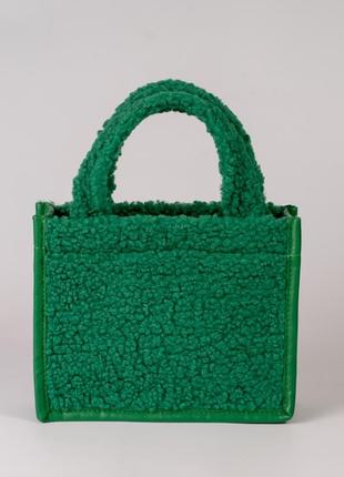 Женская сумка зеленая сумка тедди сумка пушистая, зимняя сумка из меха2 фото