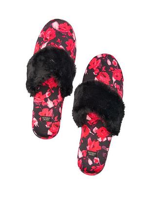 Мягкие атласные тапочки с мехом victoria's secret оригинал