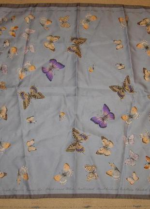 Стильный голубой платок с бабочками3 фото
