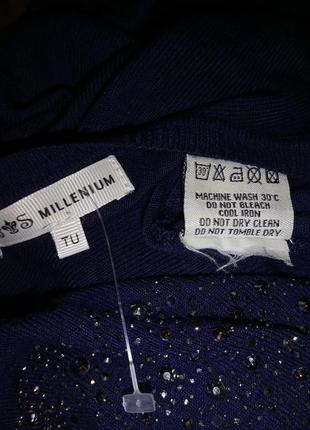 Стильный,стрейч,синий свитер-туника с стразами,мега батал-оверсайз,millenium tu10 фото