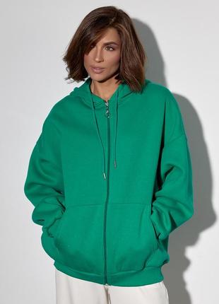 Тепле жіноче худі на блискавці з капюшоном — зелений колір, l (є розміри)7 фото