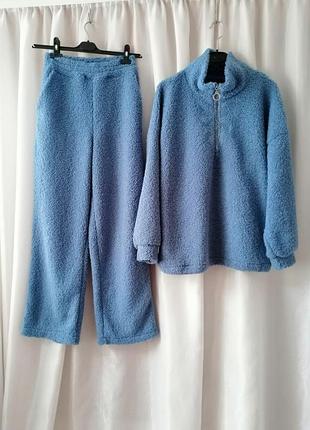 Прогулянковий костюм кофта оверсайз довгі широкі штани палаццо хутро тедді плюш баранчик каракуль .