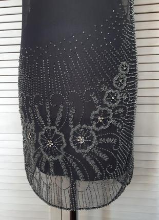 Красивое, нарядное, серое мини платье расшито бисером на фатине sparkle & fade3 фото