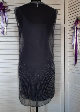Красивое, нарядное, серое мини платье расшито бисером на фатине sparkle & fade5 фото