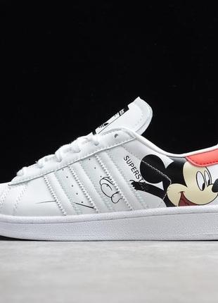 Кроссовки женские adidas superstar mickey mouse, белые (адидас суперстар, адидасы)