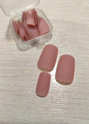 Матовые розовые накладные ногти многоразовые1 фото